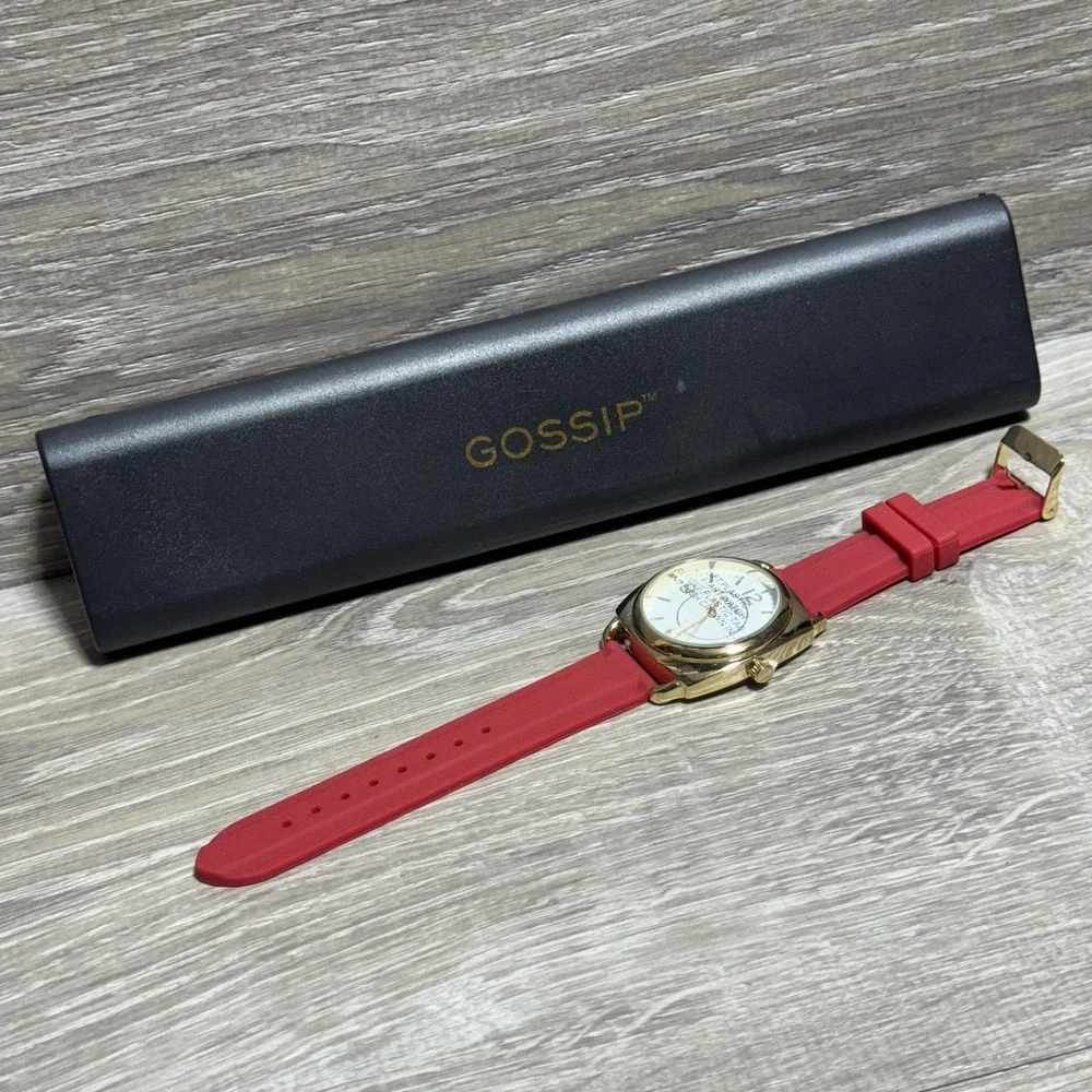 Gossip Watch Womens Red‎ Silicone Band Gold Tone Quartz Japan Movt GSP888C Box